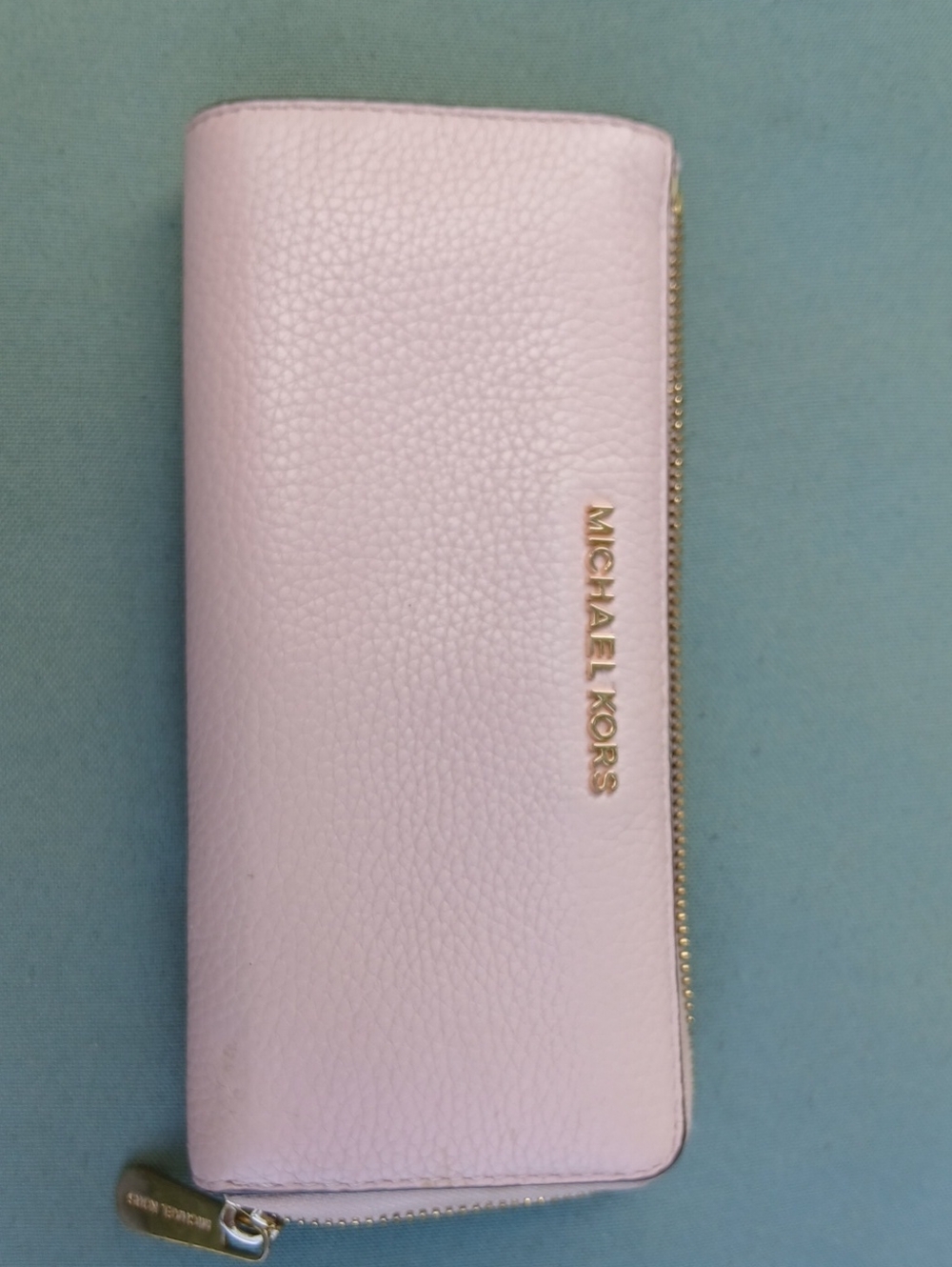 Michael Kors Light pink Soft Pebbled Leather Zip Wallet with Gold Logo